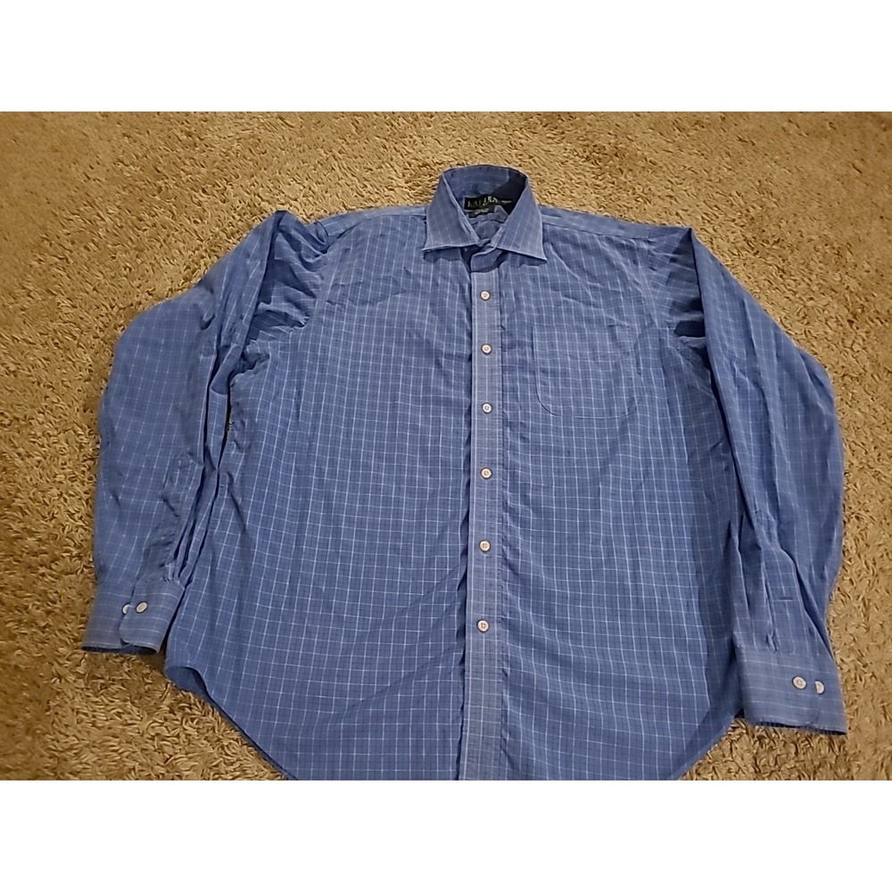 Men's Lauren Ralph Lauren Blue Check Classic Fit Button Down Shirt 16 1/2 36/37